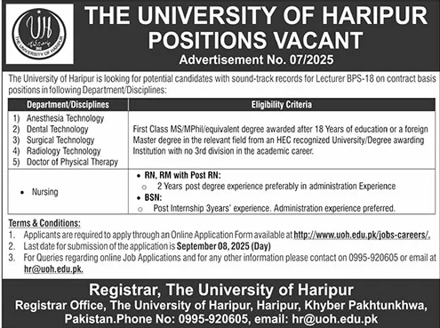 Jobs in The University of Haripur